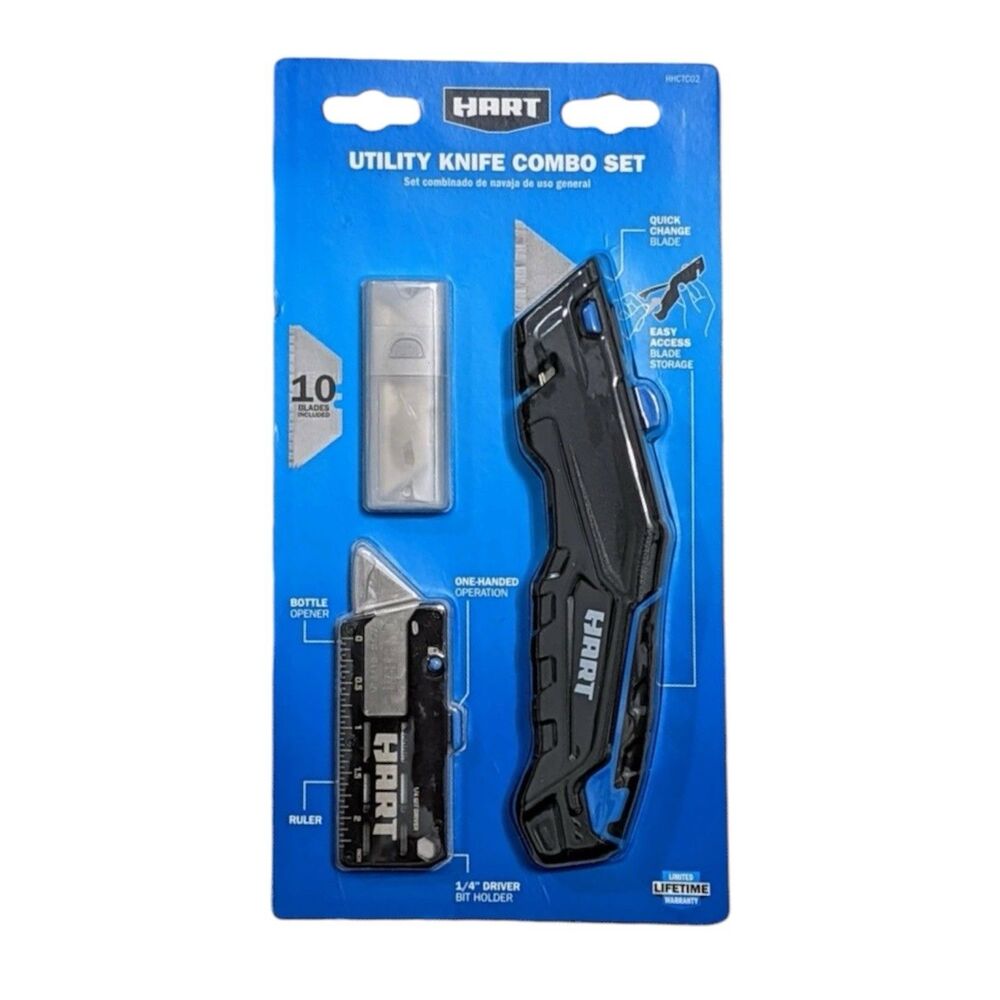 Hart Utility Knife Combo Set  Quick Blade Change and Easy Access Blade Storage